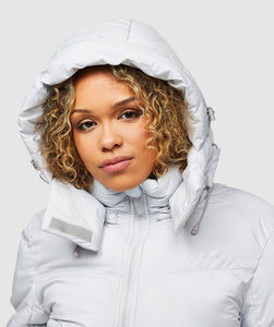 Chaqueta acolchada con capucha Vista para mujer, color gris hielo, personalizada al por mayor, con cremallera completa y diseño de burbujas, transpirable, para invierno. - Product Image 5