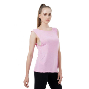 Top Rosa sin Mangas para Mujer con Ribete Negro, Cuello Barco y Hombros Anchos, Ideal para Entrenamientos de Verano o Atuendos Casuales - Product Image 2