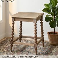 Table d'appoint carrée en bois massif style campagne française, finition rustique délavée, table d'appoint vintage pour canapé