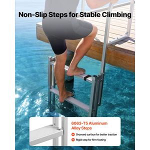 Échelle de ponton rétractable en alliage d'aluminium à 5 marches, marches larges antidérapantes avec une capacité de charge de 350 lb pour bateau ponton et piscine - Product Image 3