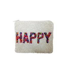 Beaded <b>Pink</b> Coin <b>Purse</b> With Smile Face Zipper Closure Cartoon Style Unisex Mini Size - Product Image 2