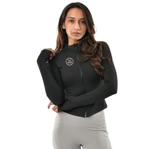 FlexZip Ribbed <b>Women</b> Jacket in Black Color Stylish Ribbed Full Zip Activewear Jacket <b>Lightweight</b> Stretch Fitness Sports Jacket - Product Image 1