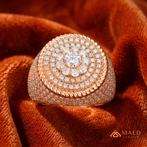 Bague carrée pour homme plaquée or rose 18 carats, sertie de moissanite VVS, en argent sterling 925, avec médaillon rond multicouche - Product Image 1