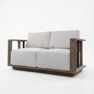 Bromo Loveseat Minimalist Teak Two Seat Garden <b>Sofa</b> with Waterproof Cushion <b>Outdoor</b> Furniture for Villa Hotel & Park - Product Image 1