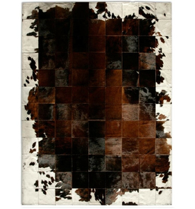 Tapis rectangulaire en peau de vache patchwork, style moderne, marron et blanc, pour salon, à poils plats, avec support en caoutchouc - Product Image 2