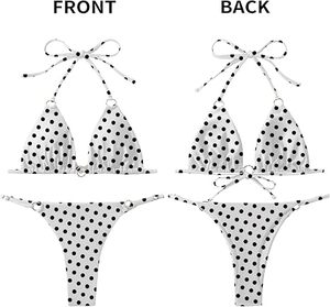 Conjunto de Bikini Blanco con Puntos para Mujer, Top Halter Cruzado, Traje de Baño de Dos Piezas, Braguita de Tanga Elástica de Spandex - Product Image 5