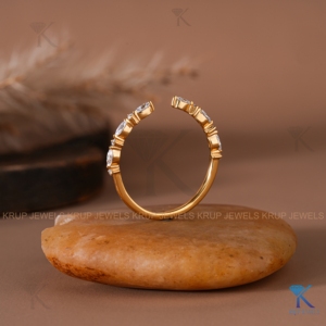 <b>Open</b> Cuff Stacking <b>Ring</b> Alternating Marquise Round Lab Grown Diamond Minimalist Wedding Band Fine Jewelry In Solid Yellow Gold - Product Image 3