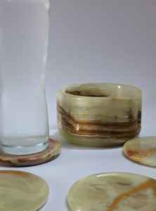 Juego de seis posavasos de mármol negro o ónix Zebra con soporte, posavasos de piedra hechos a mano para bebidas - Product Image 2