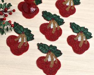 Juego de Posavasos de Diseño de Cereza de Alta Calidad, 6 Piezas, Posavasos de Vidrio con Cuentas para Bebidas, Posavasos para Decoración de Mesa de Café, Precio al por Mayor - Product Image 1