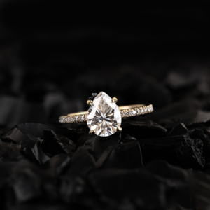Pear Cut Lab Grown Diamond Solitaire Engagement Ring with Pave Diamond Band 14K Gold <b>Bridal</b> Anniversary Ring Wholesale Supplier - Product Image 1