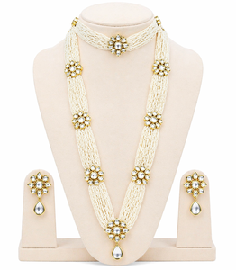 Indian Stylish Layered Pearl Rani Haar Long Kundan Necklace Zircon Alloy Jewellery Set Wedding Engagement Party Gift Hiphop Gold - Product Image 2