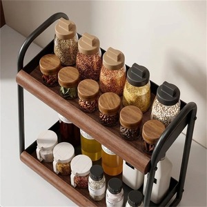 2 Tier Spice Rack Wooden Metal <b>Kitchen</b> Organizer Shelf Wall Mounted <b>Storage</b> Jar Holder Home Decor Modern <b>Kitchen</b> <b>Storage</b> - Product Image 4