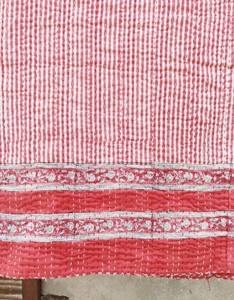 Silkgram Hand Pink Striped Cotton <b>Quilted</b> <b>Throw</b> Blanket Floral Border Traditional Indian Handmade Home Decor 300tc All-Season - Product Image 3