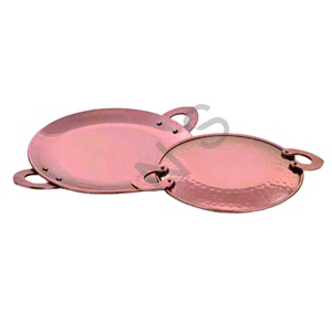 Wholesale Eco Friendly Cookware Indian Kadai Serving <b>Tawa</b> With Emboss Handle Double Wall Hammered Copper Color Stainless Steel - Product Image 1