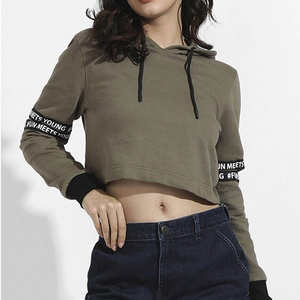 Sudadera Corta con Capucha y Estampado de Olivas para Mujer, Sudadera Informal de Manga Larga con Cordón Ajustable - Product Image 1