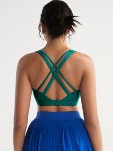 <b>Cross</b> Back Sports Bra Women Medium Impact Strappy Yoga Tank <b>Top</b> Removable Padded Gym Tights Fitness Crop Brassiere Activewear - Product Image 6