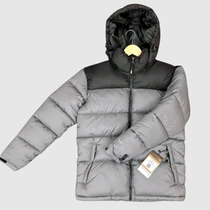 Veste matelassée à capuche grise pour homme, coupe-vent, épaisse, décontractée, pour l'hiver, avec fermeture éclair, coupe régulière, veste rembourrée - Product Image 1