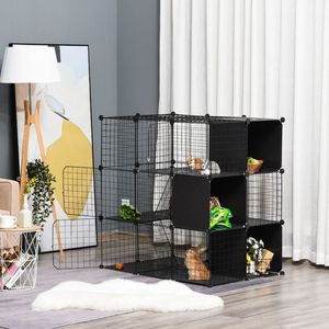 Recinto per Animali Domestici Fai-da-Te con Motivo Solido, Recinzione per Piccoli Animali con Porta e Ripiano Portaoggetti, Gabbia in Plastica per Gattini e Coniglietti, per Uso in Soggiorno - Product Image 2