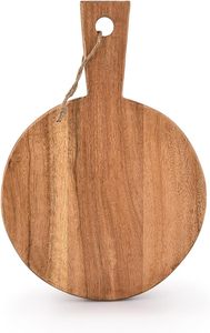Tabla de cortar redonda de madera de acacia con asa, rústica, para picar y servir, para charcutería, queso, pizza, pan, para exportación - Product Image 6