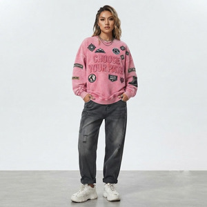 Women Oversized Crew Neck <b>Sweatshirt</b> Embroidered Print Cotton <b>Long</b> Sleeve Casual Drop Shoulder Printed 550gsm <b>Sweatshirt</b> Ladies - Product Image 3