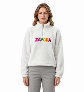 Sudaderas con capucha de forro polar sintético blanco con cremallera de un cuarto, al por mayor, bordado personalizado a color, sudadera de forro polar Sherpa, proveedor de moda urbana - Product Image 3