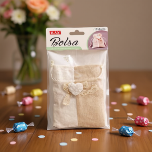 Sacchetto regalo Ilan 10x14cm con decorazione a cuore in pizzo per bomboniere - Product Image 2