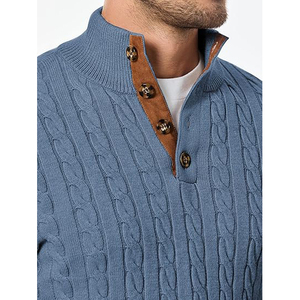 Pull classique anti-boulochage pour homme, col rond, en viscose/coton, tricot doux, essentiel pour l'hiver, décontracté, avec logo frontal - Product Image 5