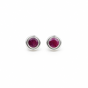 Minimalist 925 <b>Sterling</b> <b>Silver</b> <b>Stud</b> Earrings With Round Ruby Gemstone Bezel Setting For Women's Everyday Wear - Product Image 2