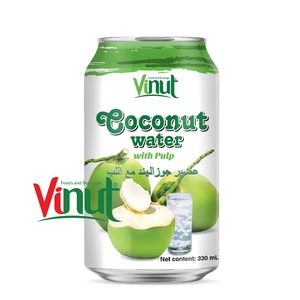Eau de coco naturelle rafraîchissante avec pulpe, stérilisée, en canettes et bouteilles d'aluminium 330ml, lot de 24 canettes, vente en gros, importateur exportateur - Product Image 1