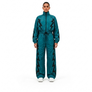 Black Nylon Sportswear Tracksuit Two Piece Jacket and Pants <b>Set</b> for Athletic Training Fitness Workout and Outdoor Wear - Product Image 1