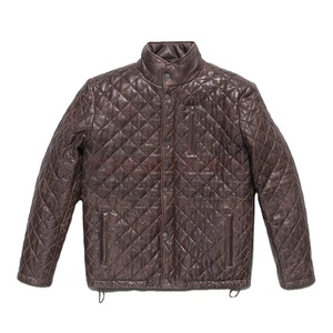 Chaquetas Bomber Acolchadas de Cuero Marrón para Hombre, Cuello Alto, Cierre de Botones, Chaquetas de Motero Casuales de Moda de Invierno, Personalizadas OEM al por Mayor - Product Image 1