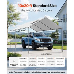 Resistente resistente 10X20 ft impermeabile Carport sostituzione tettoia per Garage tenda superiore telone Grey telaio Bugger palla non - Product Image 2