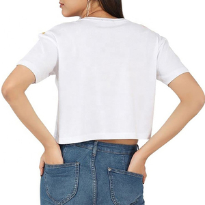 Últimos Diseños Personalizados de Alta Calidad, Camisetas Cortas de Algodón Transpirable para Mujer, Venta al por Mayor a Bajo Precio, Camisetas Cortas para Mujer - Product Image 3