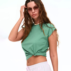 T-shirt à manches courtes pour femme 100% coton, logo personnalisé, streetwear décontracté, tee-shirt basique, haut pour femme, vente en gros, respirant, mode estivale - Product Image 1