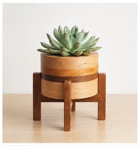 Jardinière ronde en bois de manguier faite à la main avec support en bois massif, pot de fleurs décoratif écologique, porte-plantes d'intérieur pour bureau - Product Image 1