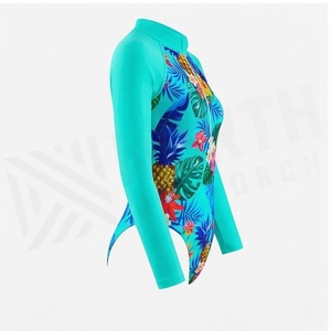 Women's Tropical Floral Print One-Piece Swimsuit High Neck Long Sleeve Quick Dry Spandex Polyester Bathing Suit - Product Image 3