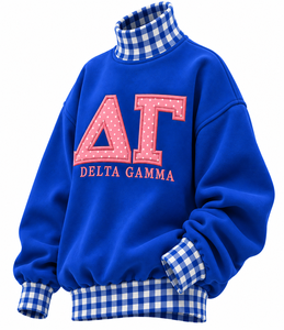 Sweat-shirt surdimensionné à col montant en gingham pour femme, personnalisable avec logo, en molleton de coton, broderie et impression, pull d'hiver - Product Image 4