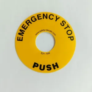 Placa Circular Amarilla con Leyenda de Parada de Emergencia para Interruptor de Seguridad de Maquinaria Industrial, Control de Corte de Energía - Product Image 3