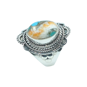 Anillo de Plata de Ley 925 con Gema de Turquesa y Ostra Espinosa Naranja, Diseño Hecho a Mano, Anillo de Declaración, Anillo de Promesa, Joyería - Product Image 1