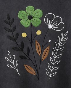 Camiseta Corta Bordada para Mujer, Negra, de Algodón, Casual, Holgada, de Manga Corta, Verano, con Estampado Floral, Moda Urbana, Venta al Por Mayor - Product Image 3