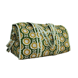 Sac de voyage matelassé en coton vert pied-de-poule avec fermeture éclair et longue poignée - Product Image 2