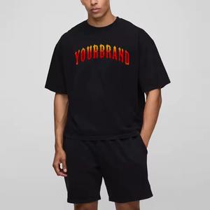 Survêtements streetwear personnalisés pour hommes, ensemble court à capuche double fermeture éclair, polyester/nylon, tissu French Terry, tenue de jogging deux pièces - Product Image 1