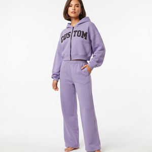 Women Cropped <b>Zip</b> Hoodie Sweatpants Set Custom Puff Printing Oversized Two Piece Tracksuit Casual Streetwear Manufacturer - Product Image 6