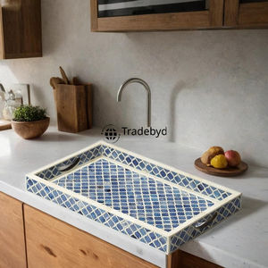 Bandeja Moderna Hecha a Mano con Incrustaciones de Hueso, de Primera Calidad, Elegante y Decorativa para el Hogar, por Tradebyd - Product Image 2