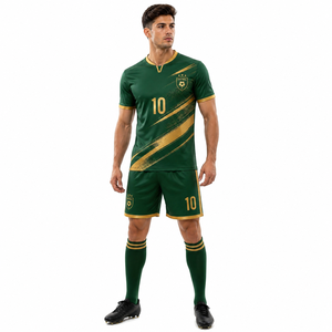 Ensemble de maillots de football personnalisés noirs 100% polyester pour hommes, uniforme de football par sublimation, taille élastique, respirant, séchage rapide, tenue d'équipe - Product Image 1
