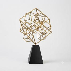 Sculpture géométrique multi-cubes en aluminium artisanal, art déco abstrait, objet d'art de table écologique, décoration moderne de luxe pour la maison - Product Image 1