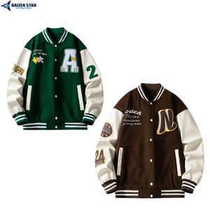 เสื้อแจ็คเก็ตวาร์ซิตี้กันลมสำหรับผู้ชาย ผ้าโพลีเอสเตอร์/คอตตอน คอปกพับได้ ตกแต่งด้วยลายปักตัวอักษร ทรงปกติสำหรับฤดูหนาว - Product Image 5