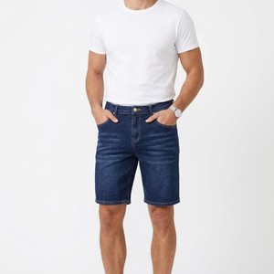 Shorts en jean pour homme 2026, coupe droite, taille mi-haute, délavé foncé, décontracté, été, en coton respirant, tissé, OEM - Product Image 1