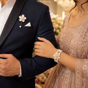 Pulsera de Perlas Hecha a Mano para Mujer y Broche Floral para Hombre, Accesorios para Parejas de Boda, Combo Perfecto para Novios - Product Image 3