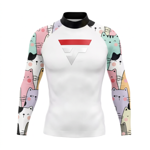 Custom Full Sublimation Printed Rashguard 200g Polyester Spandex White Yellow Cat Print Quick Dry Polyester Adult <b>Swim</b> <b>Shirt</b> - Product Image 6